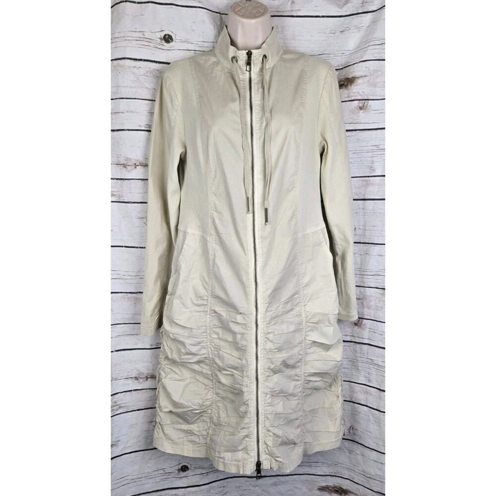 XCVI Wearables Beige Ruched Dress Size S Full Zip Womens Cotton Rib Knit